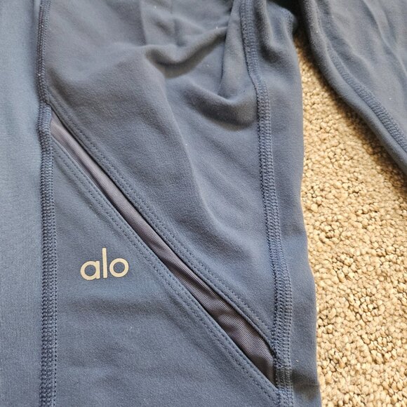 Alo Yoga Leggings Womens XS High Waist Stretch Mesh Panel Epic Blue Gym Training - Picture 5 of 9